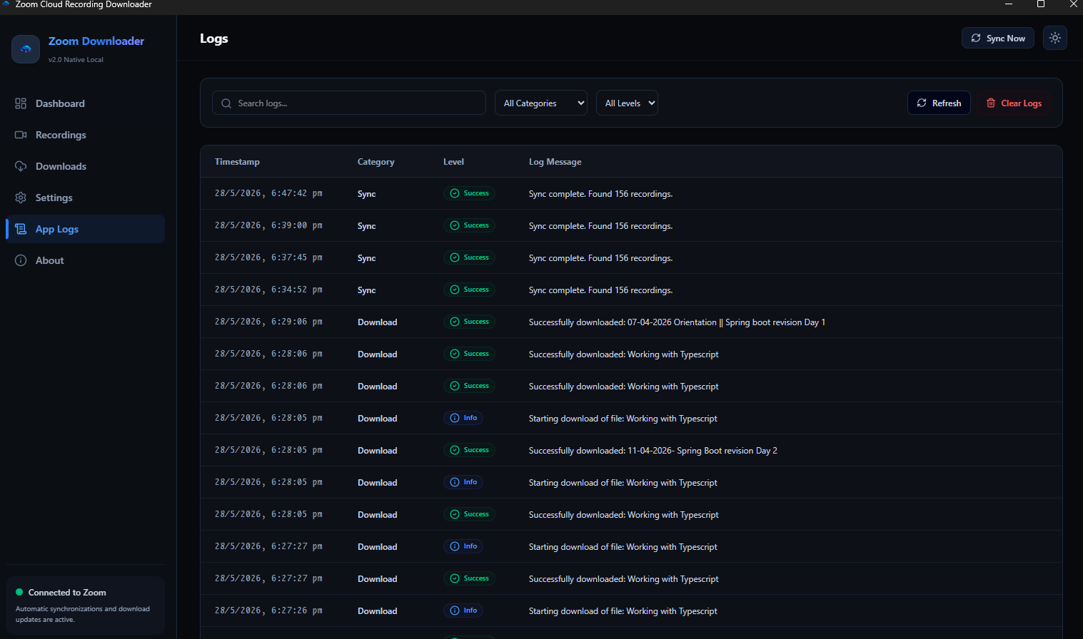 zoom downloadr Diagnostic Logs